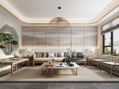 3d新中式禅意客厅会客室模型