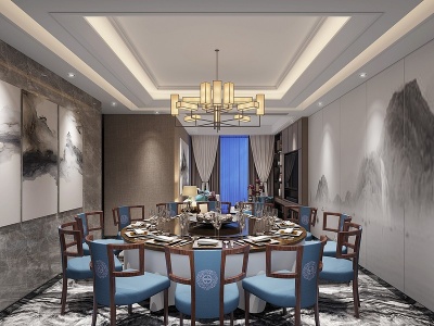 新中式酒店餐厅包厢挂画模型3d模型