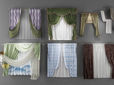 3d北欧窗帘双层帘模型