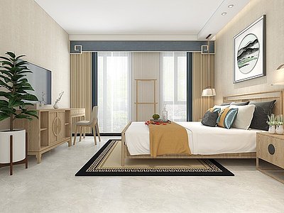 新中式民宿客房模型3d模型