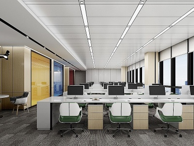 3d现代开敞办公室工位模型