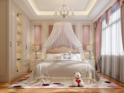 法式女孩儿童房床具衣柜模型3d模型