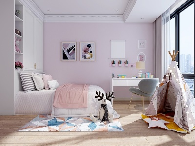 3d现代女儿房卧室床具帐篷模型