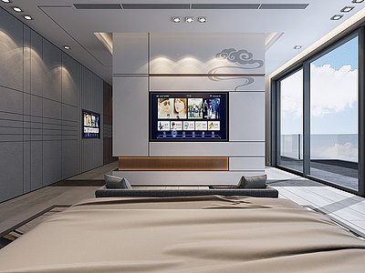 3d现代中式卧室模型