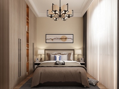3d新中式中式家居卧室模型