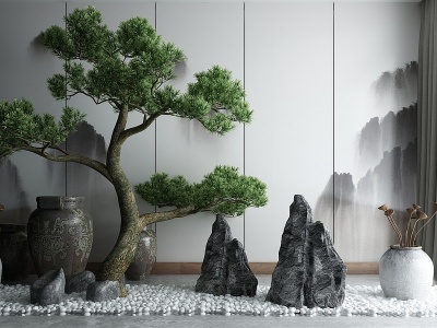 3d中式庭院景观小品模型