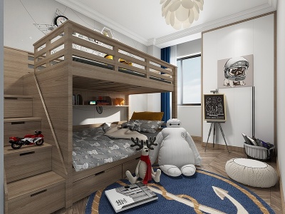 3d现代儿童房上下床模型