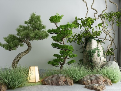 新中式园林景观小品模型