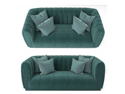 现代布艺蓝色双人沙发模型