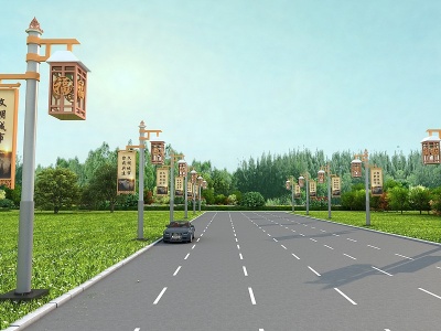 3d新中式道路设施模型