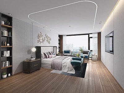 现代主卧室双人床模型3d模型