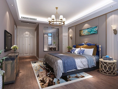 现代卧室双人床床头柜模型3d模型