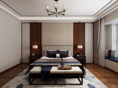 新中式卧室床床头模型3d模型