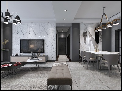 3d现代黑白灰客厅模型