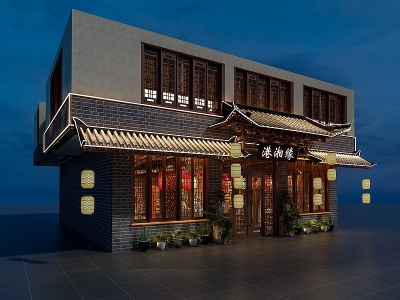 3d新中式中餐厅门面门头模型