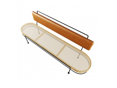 现代藤编长凳床尾踏模型