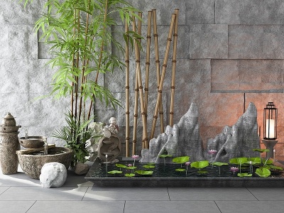 3d中式园艺小景模型