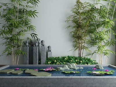 新中式水景庭院小品模型3d模型
