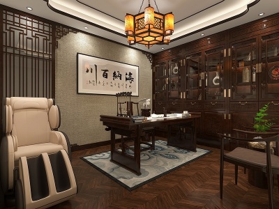 3d新中式休闲书房模型