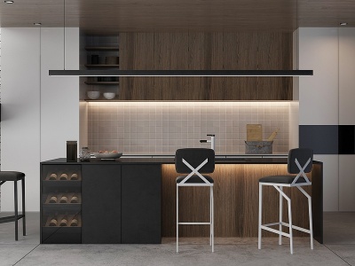 现代开放厨房别墅厨房模型3d模型