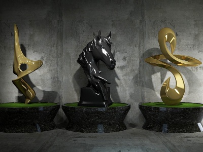 3d现代抽象雕塑摆件组合模型