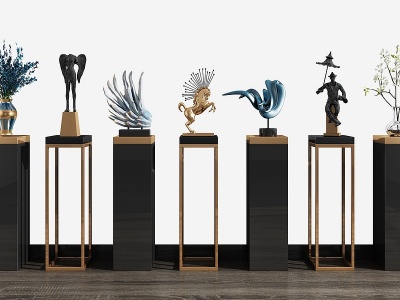 3d现代摆件雕塑花瓶组合模型