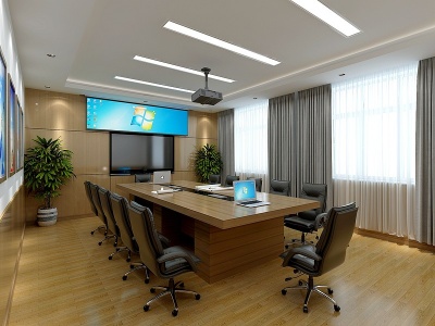 3d现代会议室办公室会议台模型