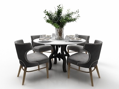 3d现代风格圆形餐桌模型