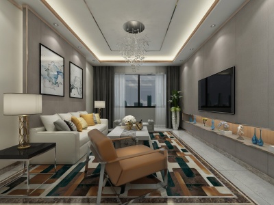 3d现代客厅沙发背景墙模型