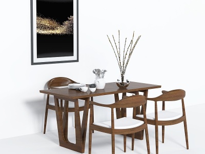 新中式餐桌椅桌花挂画组合模型3d模型