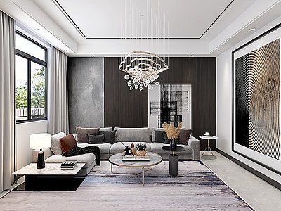 3d现代风格自建房客厅沙发模型
