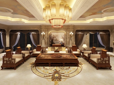3d欧式古典客厅过道水晶灯模型
