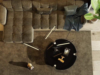 3d现代沙发茶几饰品摆件模型