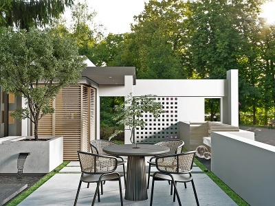 3d现代别墅庭院景观花园模型