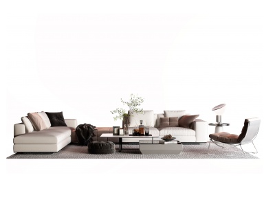 3d现代转角沙发茶几组合模型
