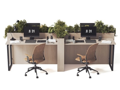 3d现代办公室桌椅组合模型