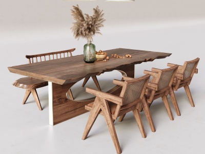 3d侘寂餐桌椅组合模型