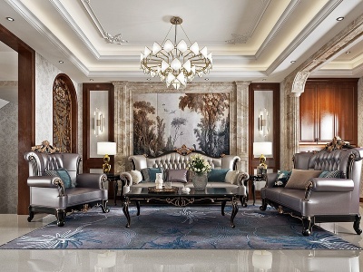 美式古典复式客厅模型3d模型