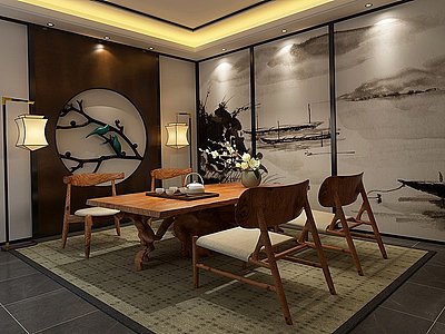 3d新中式茶室椅子模型