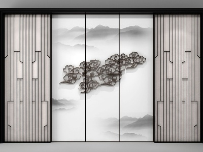 3d新中式背景墙形象墙模型