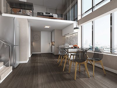 3d现代公寓loft公寓客餐厅模型