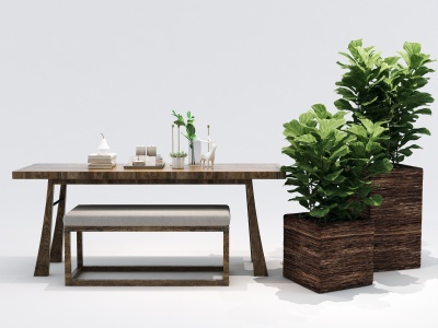 中式桌椅凳子鹿饰品模型3d模型