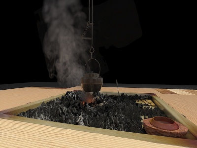火堆火盆烟雾碳火柴篝火3d模型