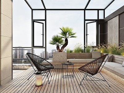 3d现代休闲花园阳台模型