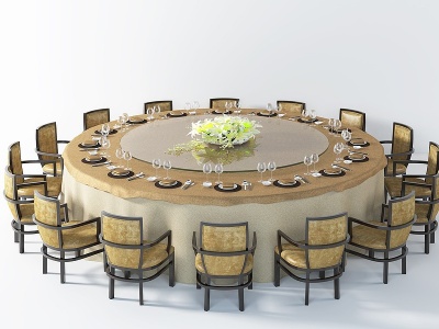 新中式包间多人餐桌模型3d模型