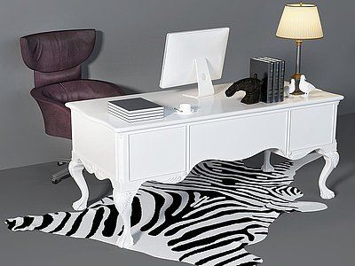 3d简欧欧式书桌椅模型