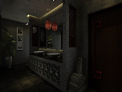 3d中式酒店茶锈卫生间模型