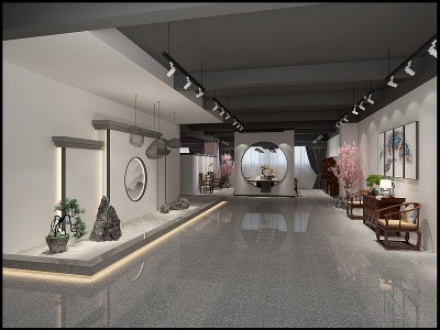 3d新中式家具展厅大堂模型