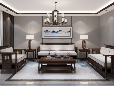 3d新中式客厅起居室模型