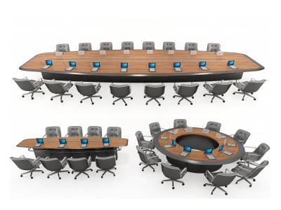 3d现代圆形视频会议桌椅模型